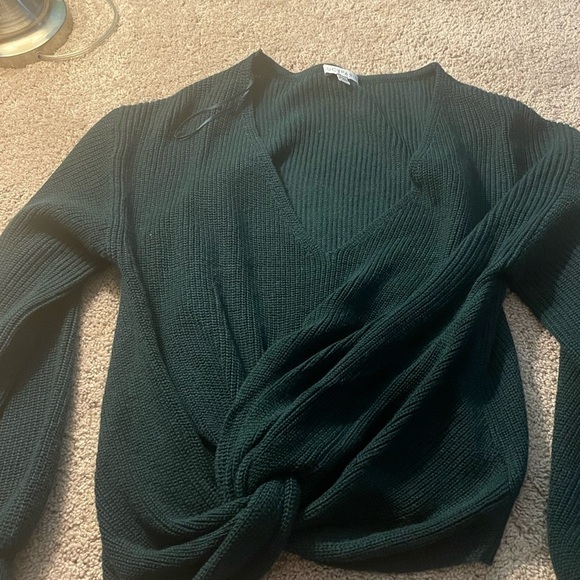 NWOT Lucy Paris Scott VNeck Long Puffed Sleeve Twisted Hem Sweater Green Size XL - Picture 5 of 6